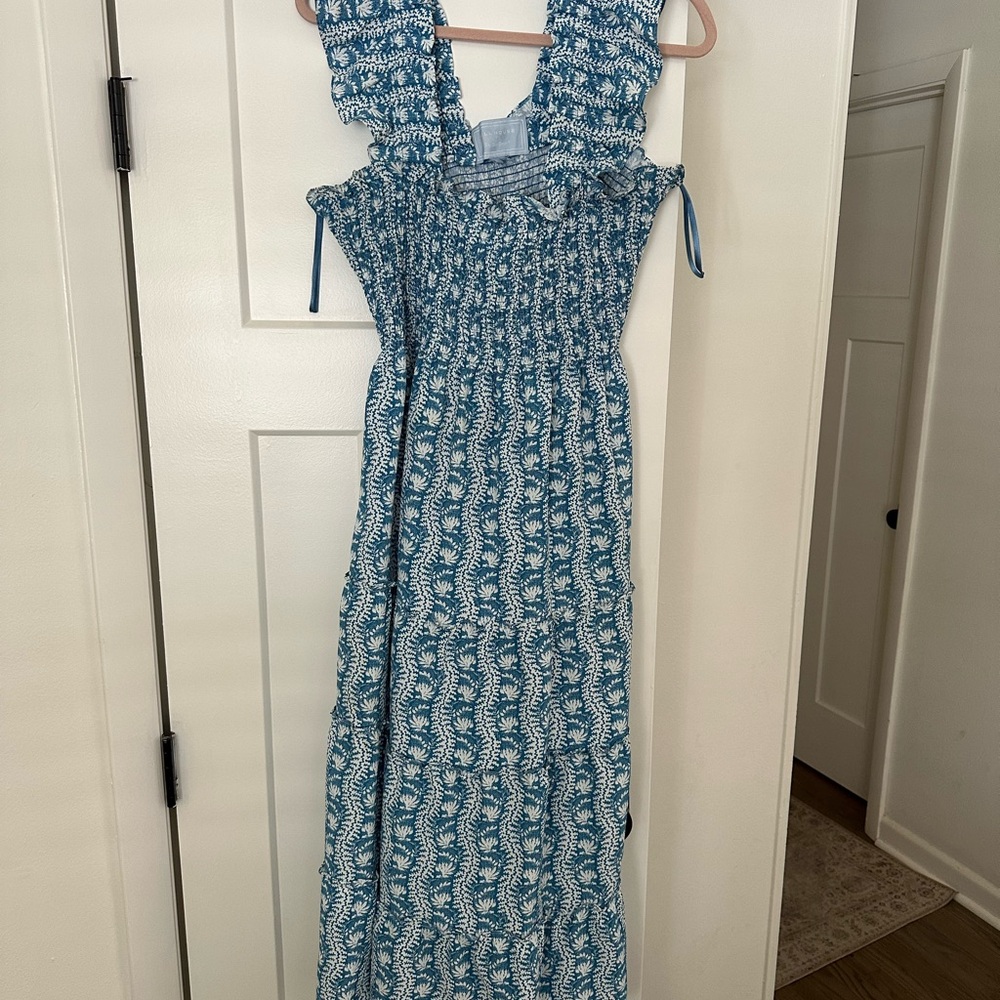 Blue and White Patterned Maxi Dress